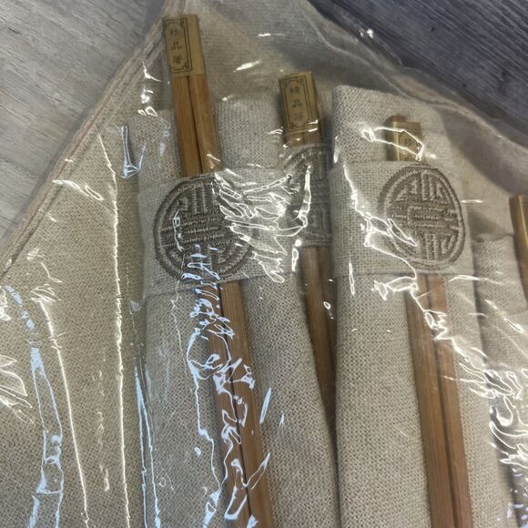 Asian Oriental Cloth 6 Place Mats Napkins Rings Chopsticks Holders - Picture 2 of 7